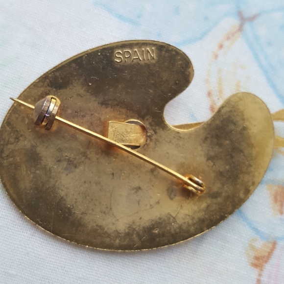 🌙Vintage Spanish Enameled Palette Brooch - Picture 3 of 6